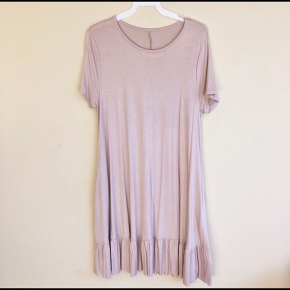 BEIGE ruffle hem swing mini dress w/pockets NWT - Picture 3 of 8